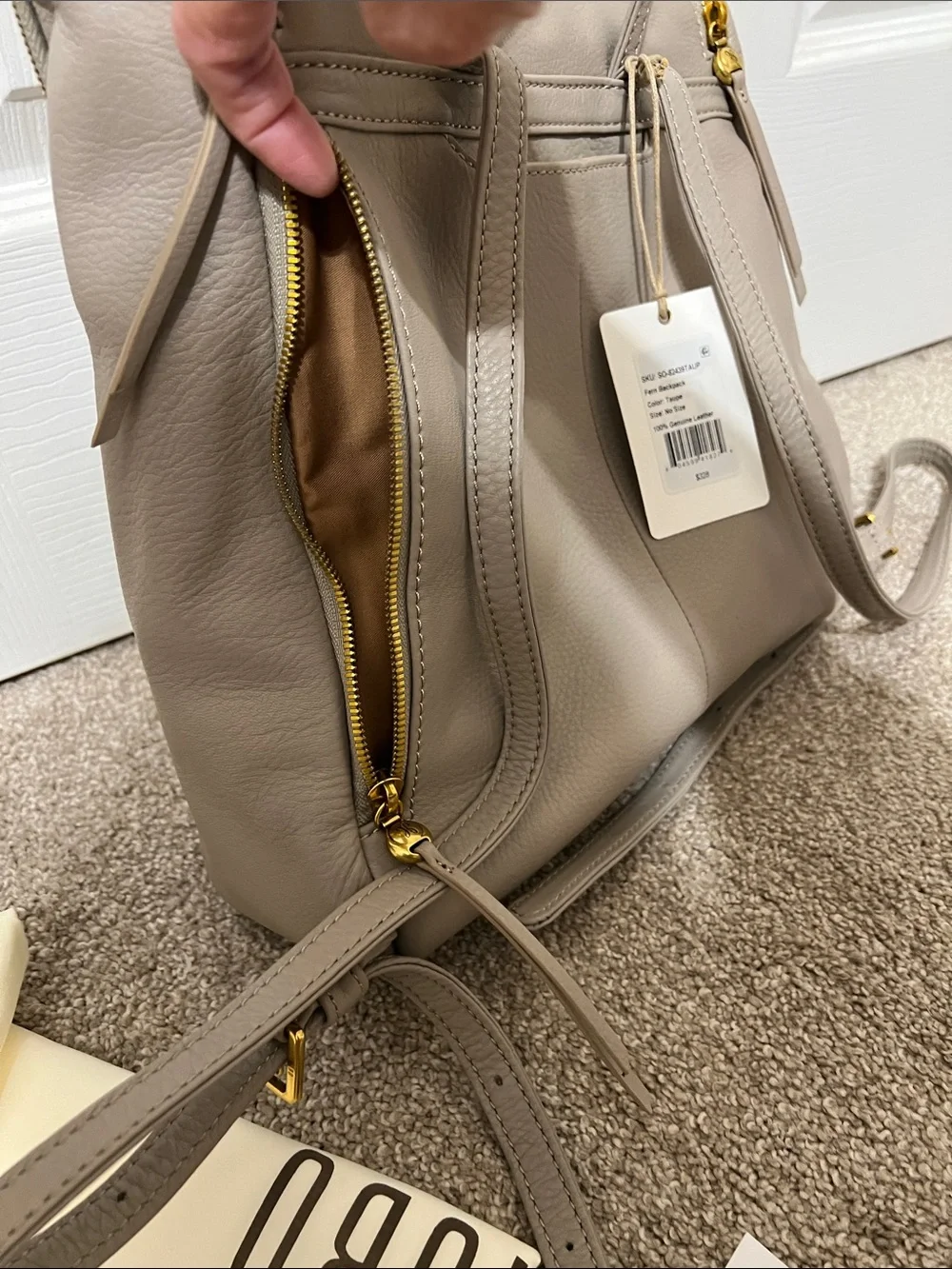 HOBO Taupe Leather Backpack with Gold Hardware